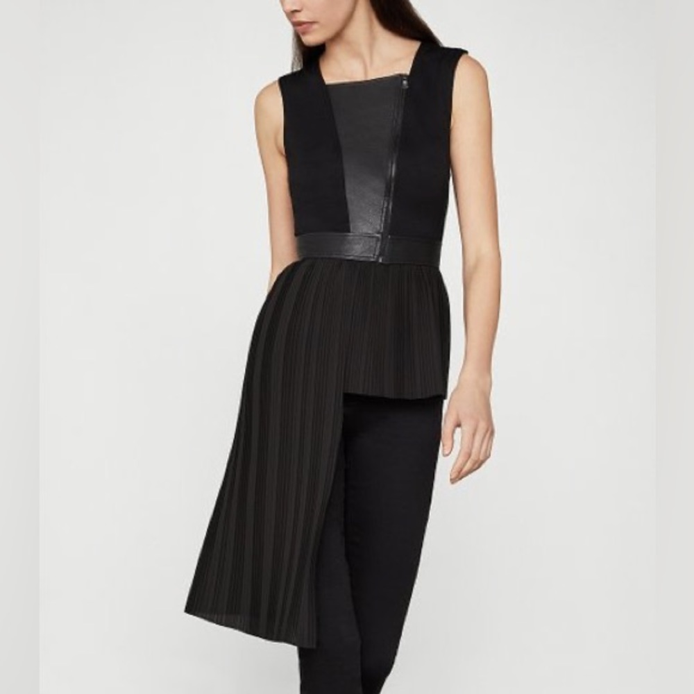 Women's Black BCBG Pleather-trimmed Asymmetrical Top - XS